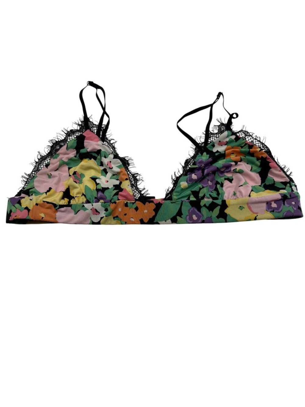 AFRM Floral Lace-Trim swim bikini top floral Adjustable Straps Large